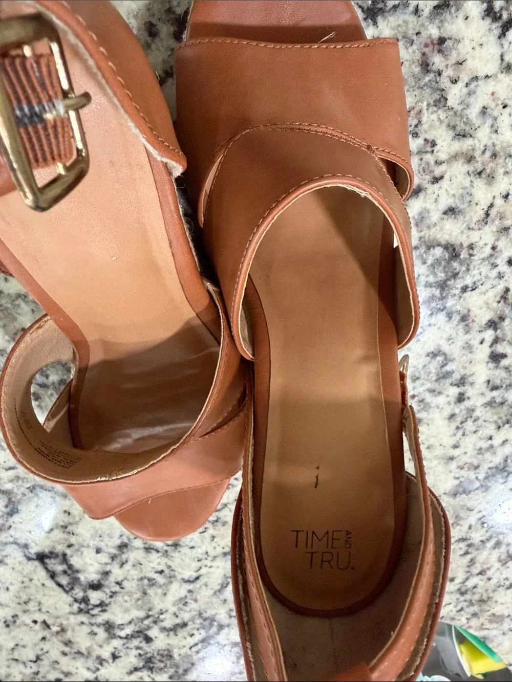 Time and Tru Tan Strappy Espadrille Wedge Sandals